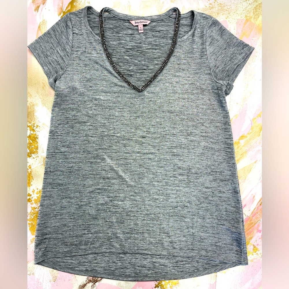 Juicy Couture silver gray rhinestones cutout top blouse S